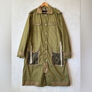 Belstaff Olive green Longline zip off sleeves Cargo Trench Coat Jacket size 48